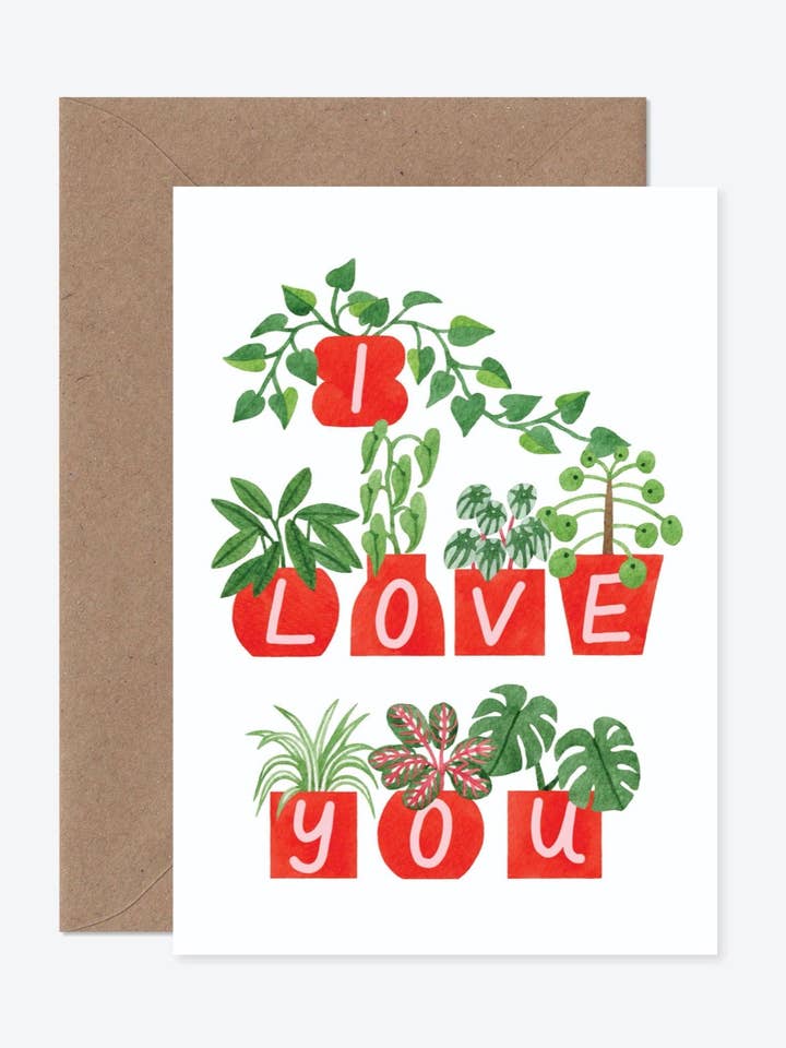 Potted Plants I Love You Card for wholesale by Katrina Sophia