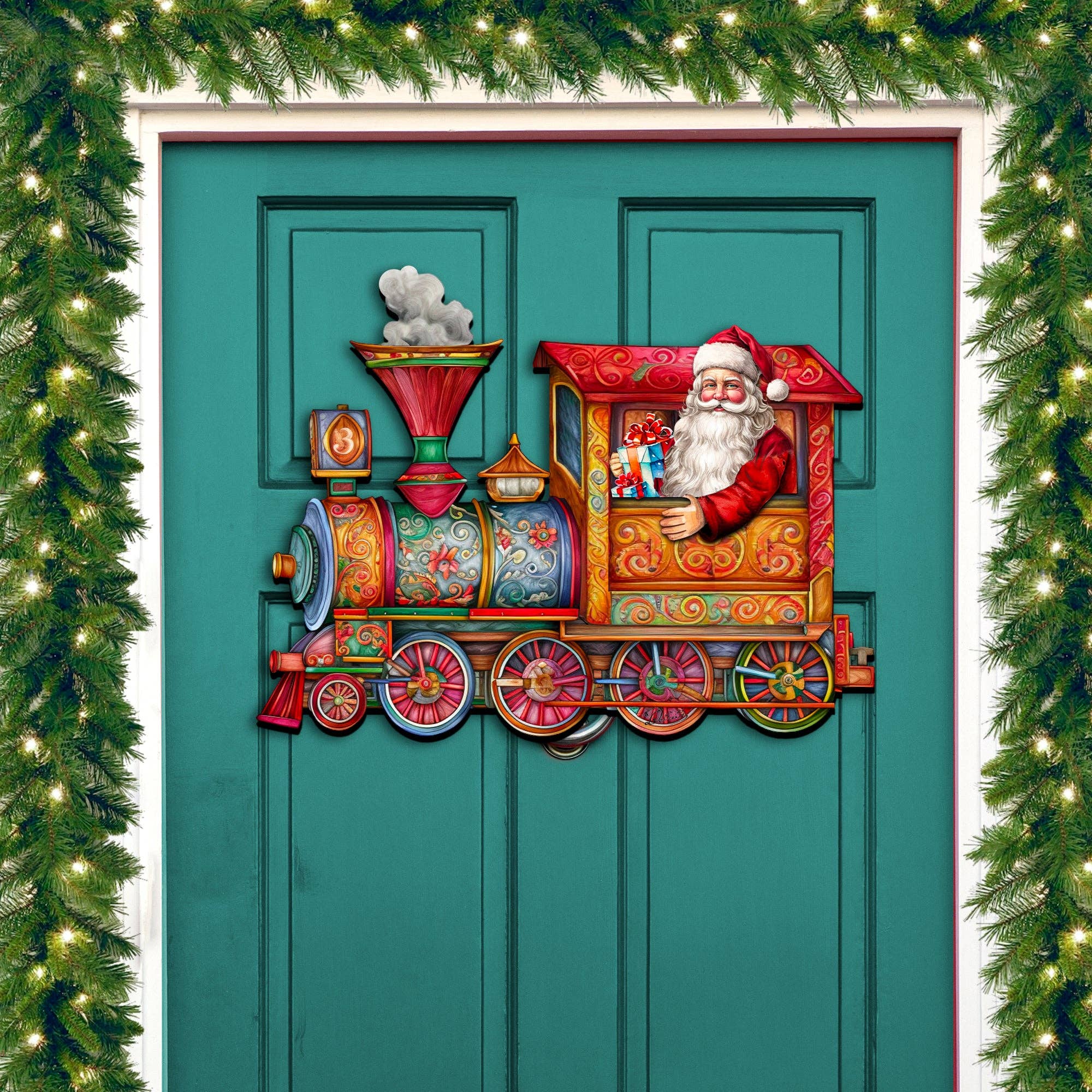 Designocracy - Wholesale Deurhanger - Santa's Train Holiday Door Decor Debrekht | Christmas Snowman1