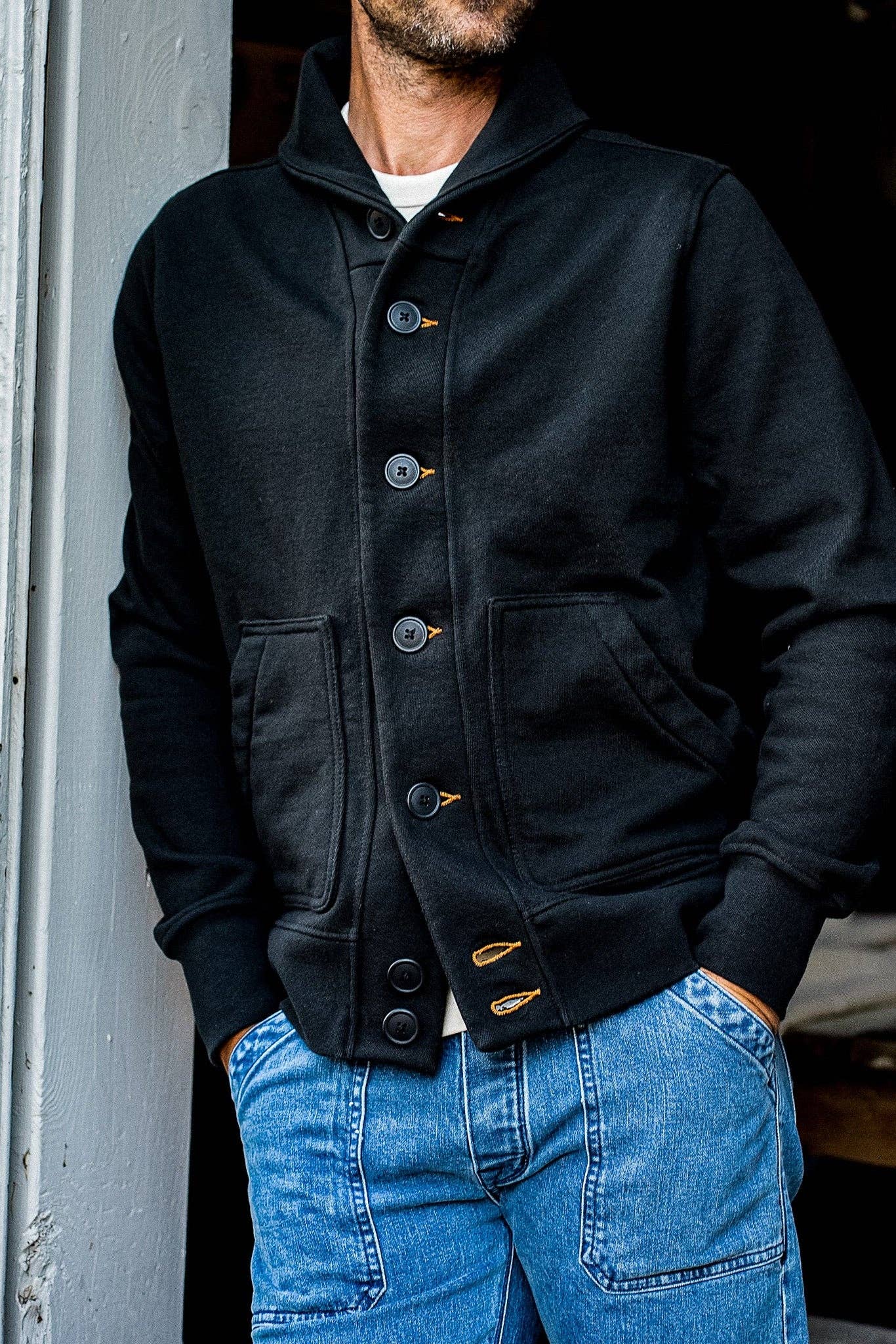 basalt Herr Bodega Sjalkofta | 14oz 100% Bomull French Terry - Basalt för wholesale på Faire9