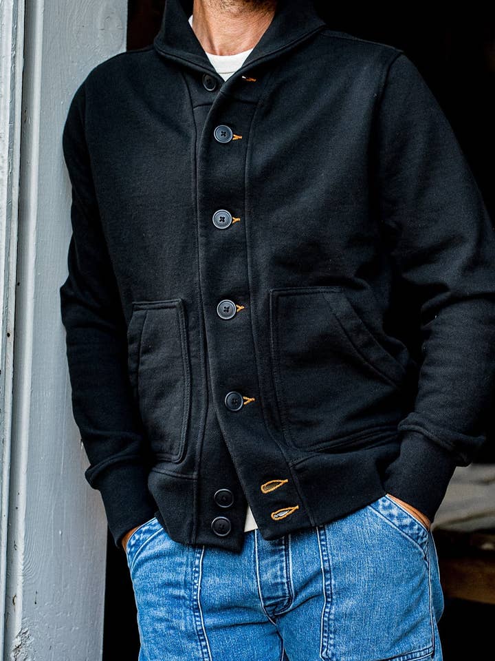 Men's Bodega Shawl Cardigan | 14oz 100% Cotton French Terry- Basalt for wholesale on Faire9