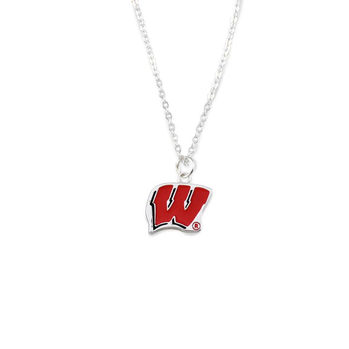 Wisconsin Badgers Silver Fan Necklace by Fan Frenzy Gifts for wholesale by Fan Frenzy Gifts
