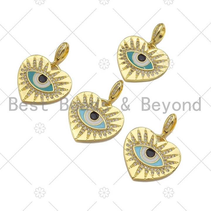 CZ Micro Pave 18k Gold Enamel Evil Eye On Heart, LK211 for wholesale by BestBeads&Beyond
