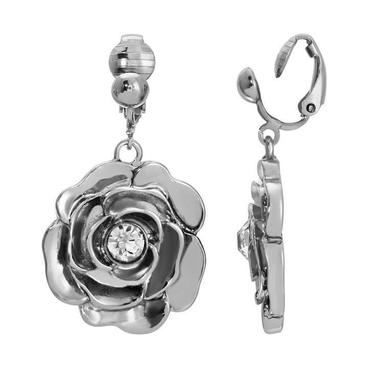 1928 Jewelry Bellesa Clip-On-Ohrringe mit Kristall-Akzent in Blumenform für den Großhandel von 1928 Jewelry