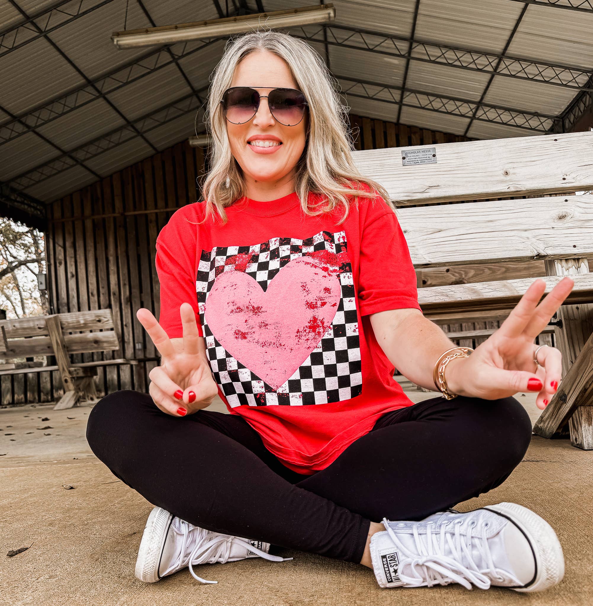Chloe Vs Tank - Wholesale Screen Printed T-Shirt - Unisex - Checkered Heart Tee *RED (S-3X)