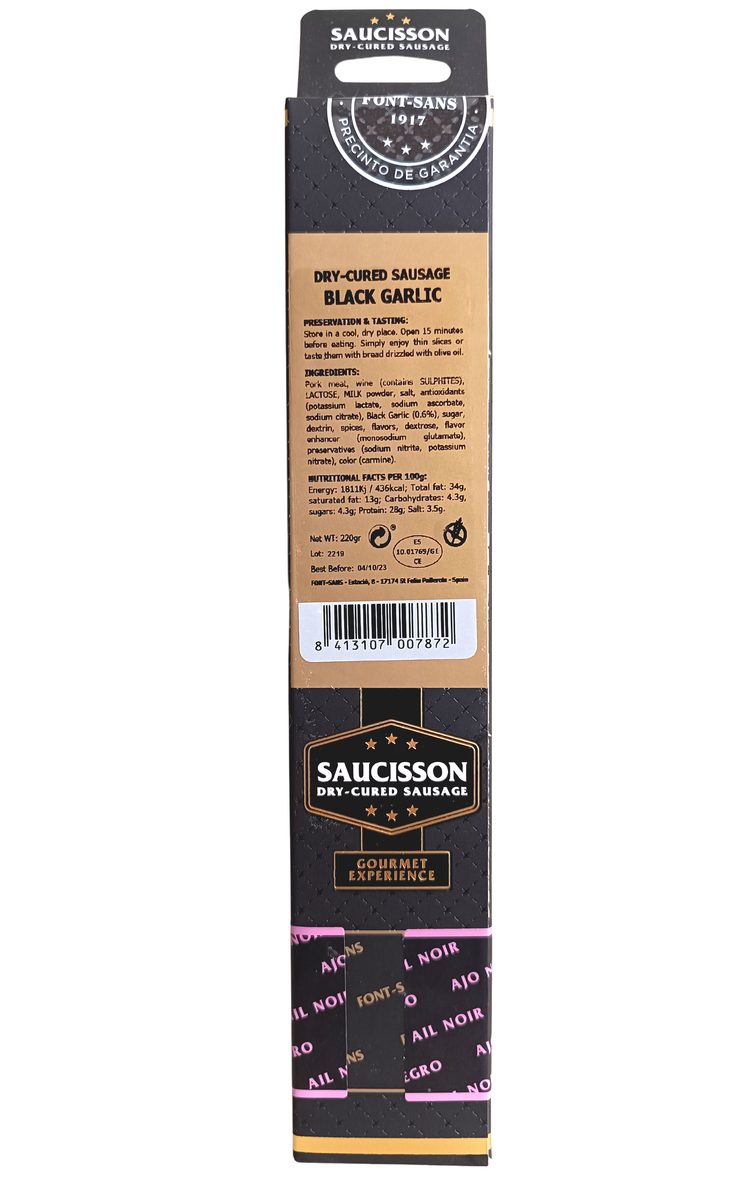 LuxFood-Shop - Wholesale Sausage - Gourmet peasant sausage with black garlic - Font-Sans2