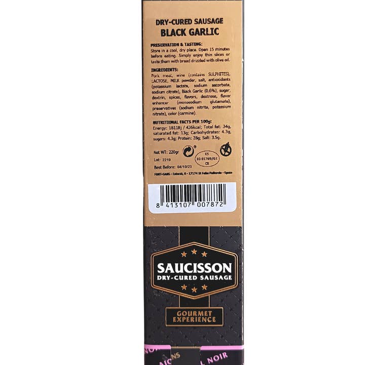 LuxFood-Shop - Venta al por mayor Salchichas - Salchicha campesina gourmet con ajo negro - Font-Sans2