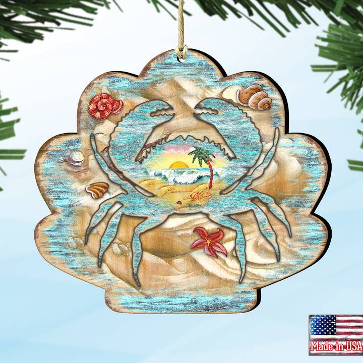 Seashell Crab Wood Ornaments G.DeBrekht Coastal Collection for wholesale by Designocracy