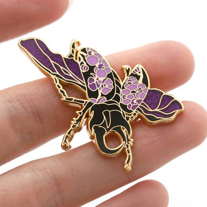 Rhinoceros Beetle Pin - Purple for wholesale by Shoal