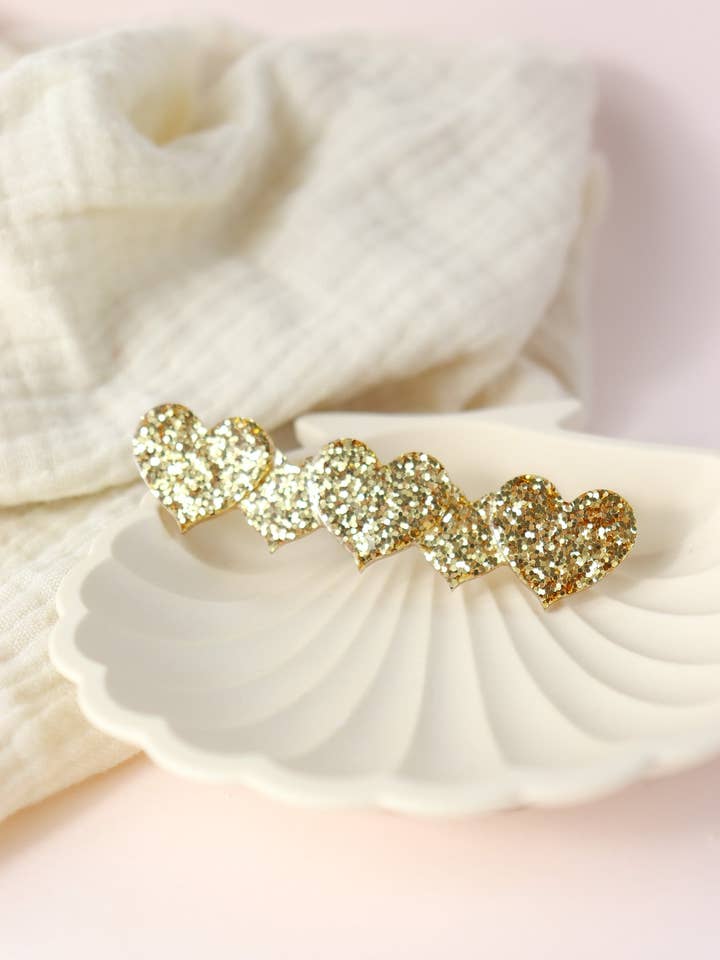 5-heart gold glitter hair clip for wholesale by CG Home