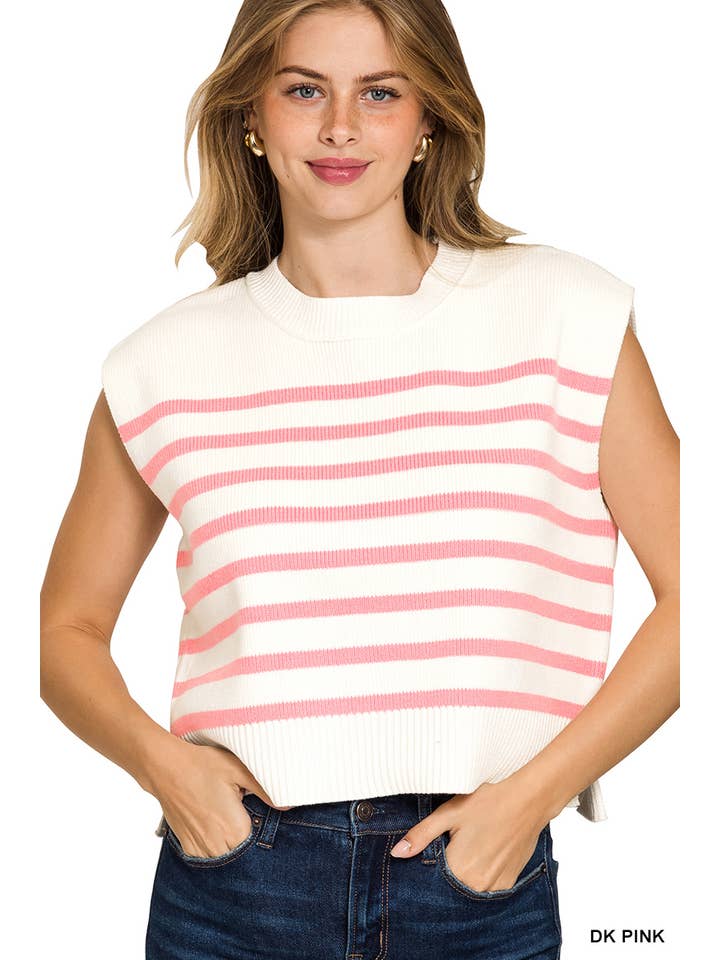 42POPS - Wholesale Outerwear Vest - Women's - ',,.._ Oversized Crew Neck Stripe Sweater Vest8