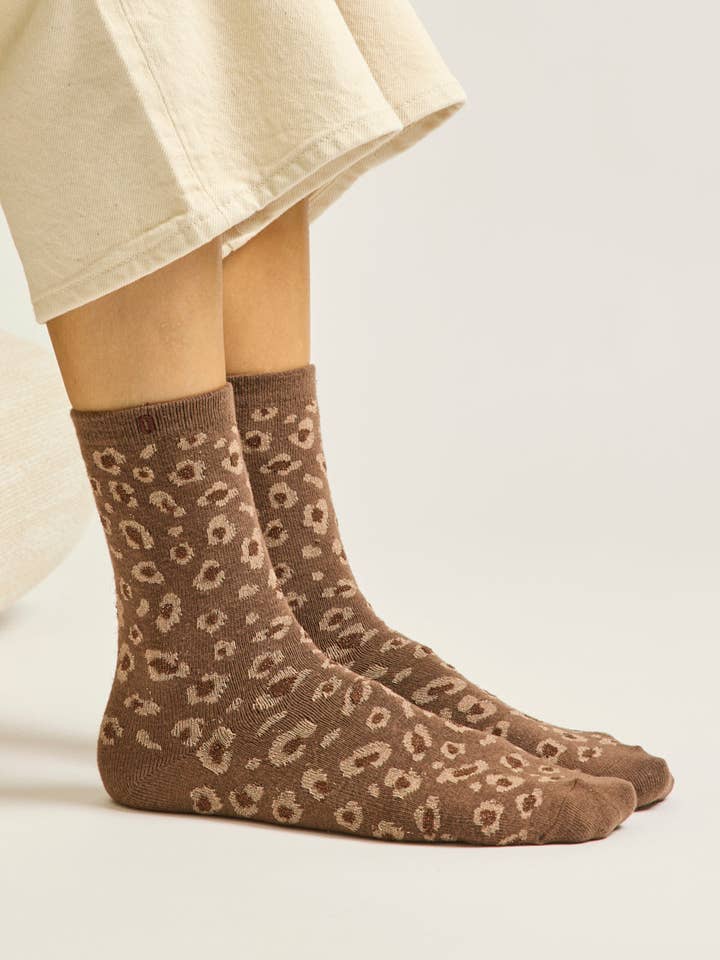 ODAJE - Vendita all'ingrosso Calzini - Donna - Confezione da 3 calzini - Fantastici glitter e leopardo marrone dorato