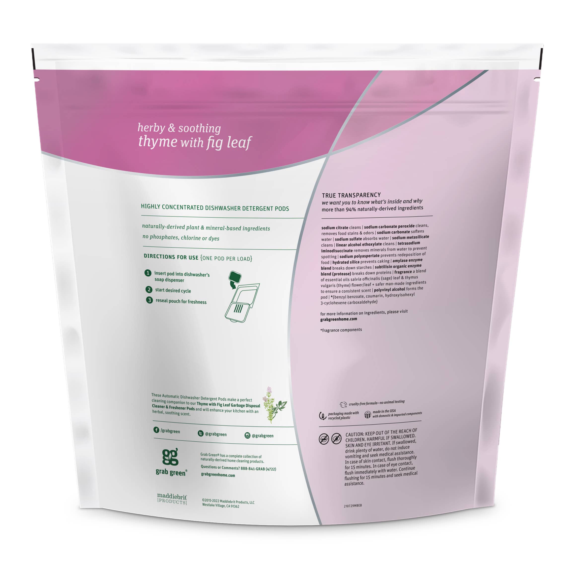 Grab Green - Wholesale Dish Soap - Auto Dishwashing Detergent Pods, Thyme, 132 load1