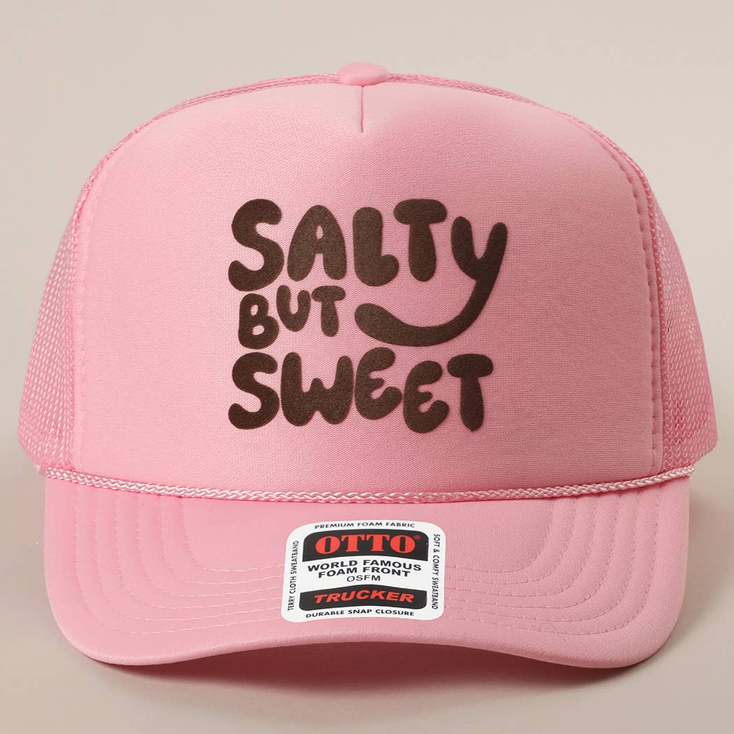Fashion City - Wholesale Trucker Hat - Unisex - Salty But Sweet Text Logo Printed Mesh Back Trucker Hat34