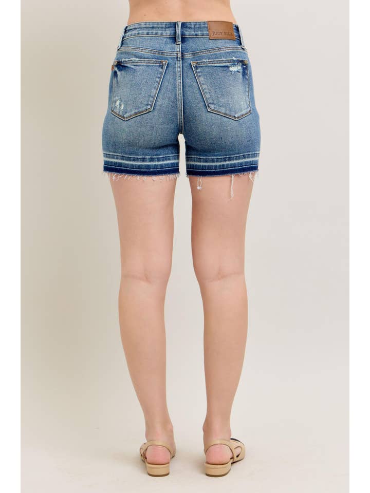 Watermelon Apparel - Wholesale Jeans - Women's - Judy Blue Mid Rise Tummy Control Vintage Wash Release Hem Shorts