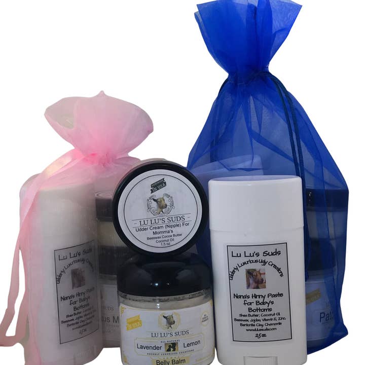 Lu Lu's Suds - Wholesale Belly Oil/Butter - Maternity - Momma's 2 B Starter Pack Belly Balm, Udder (Nipple) Cream, Nana's Hinny Paste for Baby's Bottom