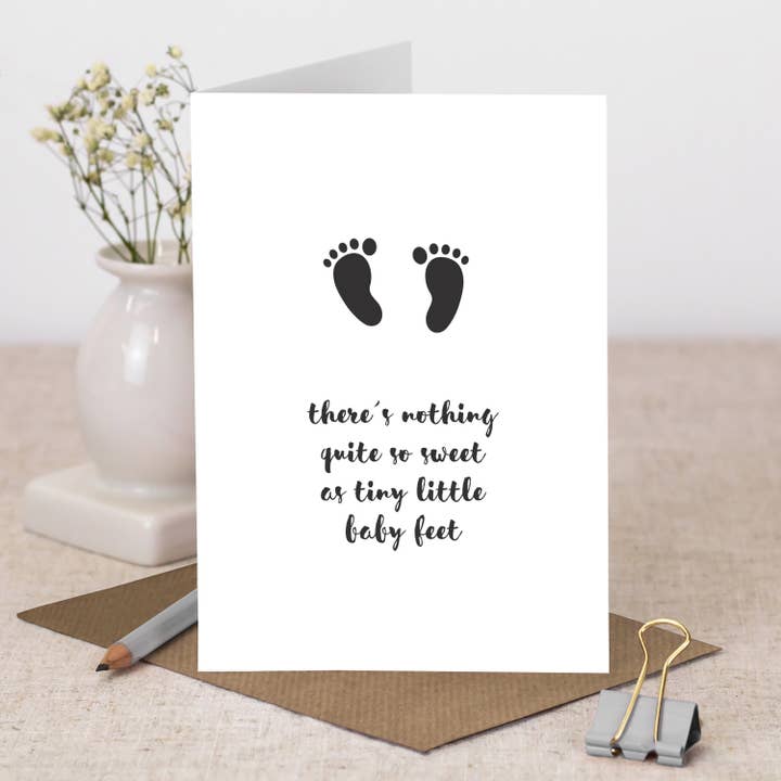Coulson Macleod (U.S. Duties Paid) - Wholesale Baby card - Sweet Little Baby Feet Monochrome New Baby Card