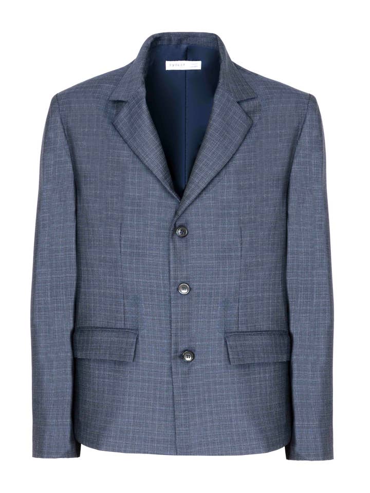 Blazer regular i blått och vitt vävt ull. för wholesale av Eyelet Milano