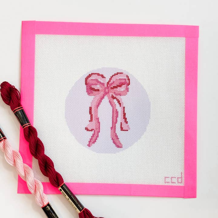 Cotswold Co Designs - Wholesale Embroidery/cross-stitch supplies - Coquette Bows Needlepoint Canvas Hand Painted, 18 Mesh 4" Ornament Design Canvas7