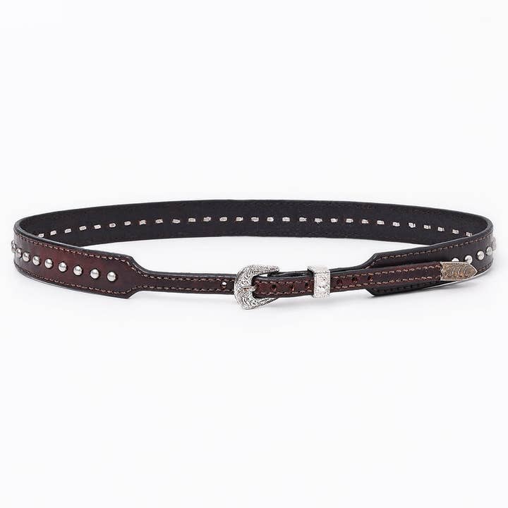 LS Western - Wholesale Belt - Unisex - ADHTBR103 Western Studded Brown Leather Hatband with Engraved Silver Buckle1