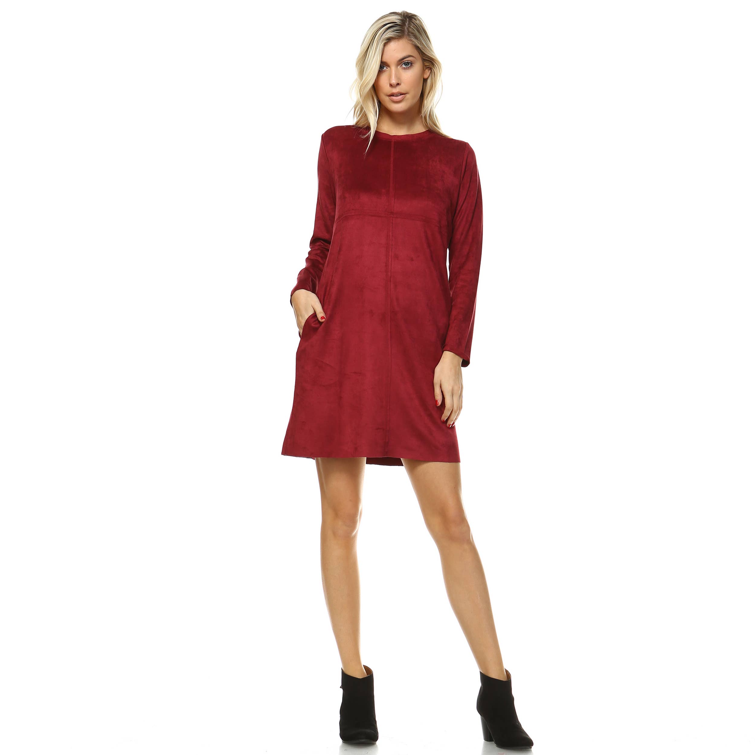 Joh Apparel – wholesale Klänning - Dam – Aurora Stretch Suede Rund-Neck klänning med fickor25