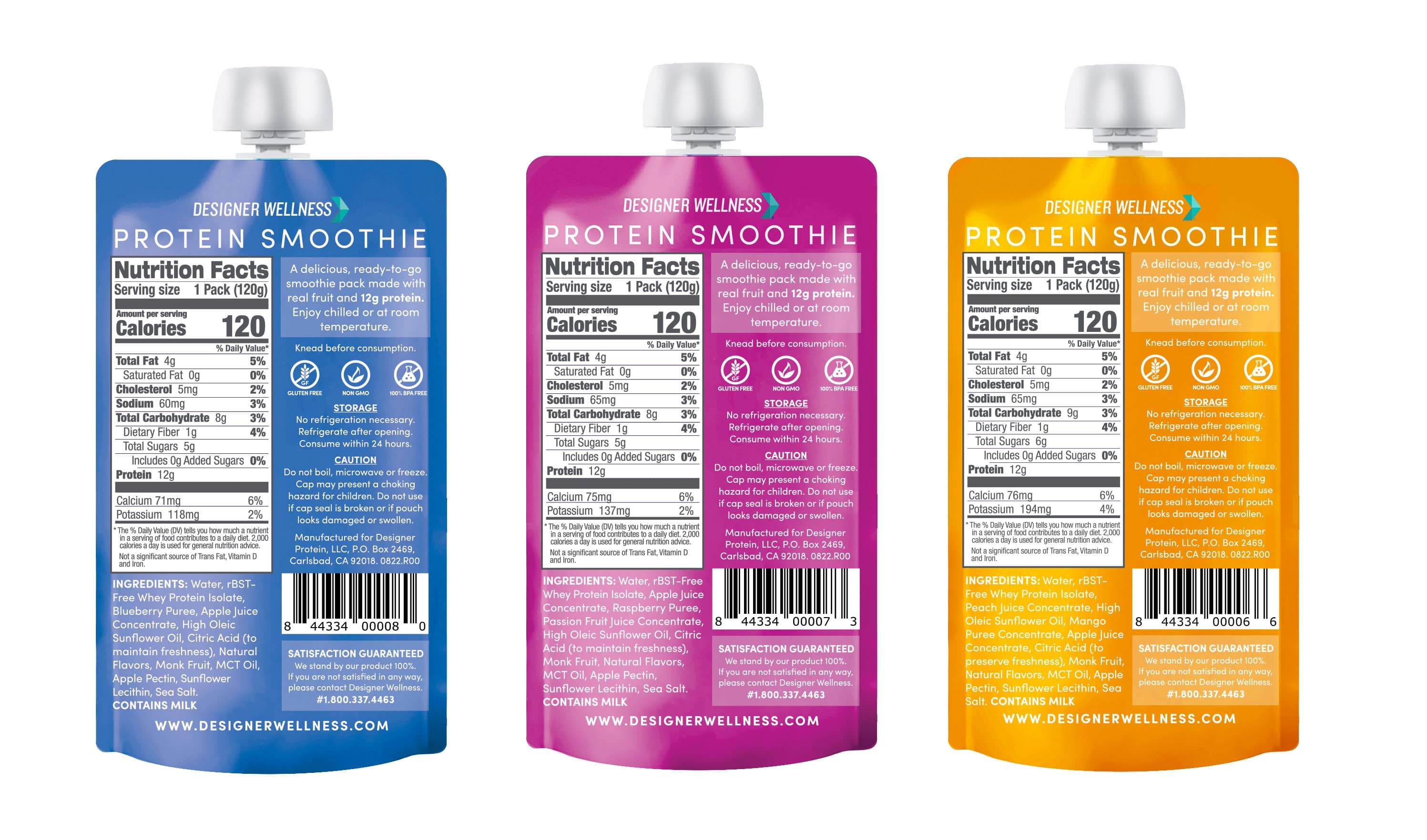 Designer Wellness – wholesale Powdered health drink – Protein Smoothie - Super Fruit Variety 12 pack8