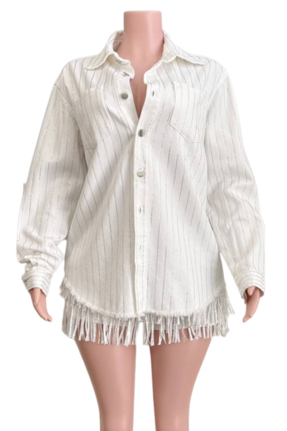 NEWGENS - Vendita all'ingrosso Giacca di jeans - Donna - Camicia a righe con bottoni e strass NT1018B Al lover1