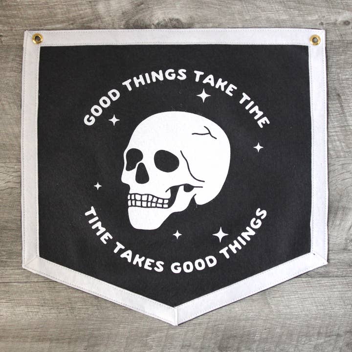 Good Things Take Time Classic Wool Felt Banner for wholesale by SheeleyCo