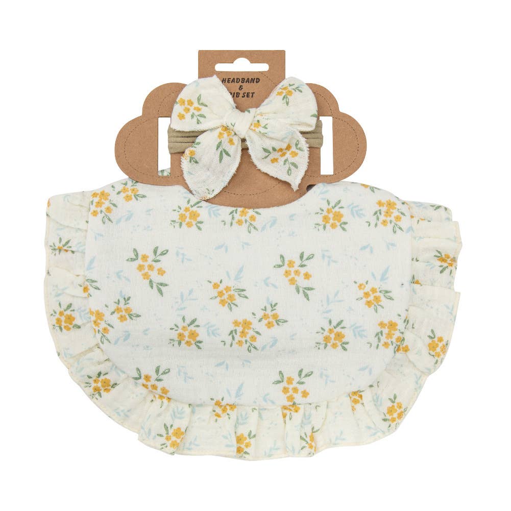 Little Trendy - Vente Bavoir - bébés - Ensembles de bavoirs et de bandeaux en dentelle à volants en coton floral pour bébé4
