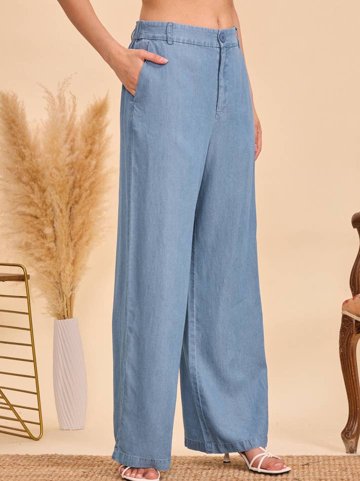 Light blue Straight fluid Tencel trousers - Orice for wholesale on Faire3