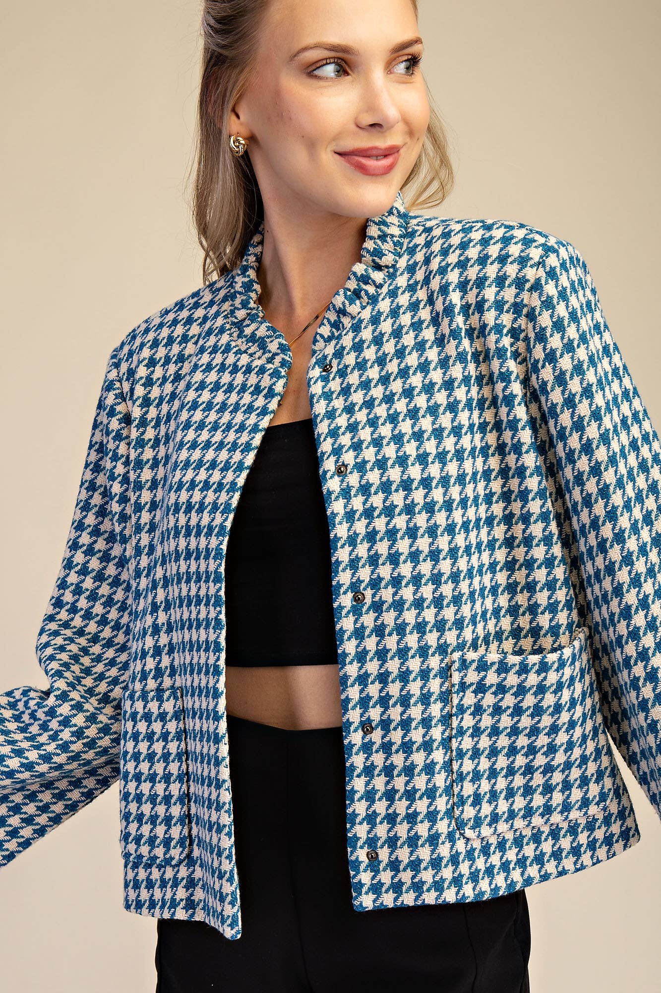 Glam - Wholesale Jacket - Women's - Ruffle Neck Pocket Long Sleeve Jacket5