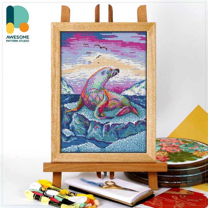 CS1296-2 Lion de mer, kit de point de croix compté pour la vente par Awesome Pattern Studio