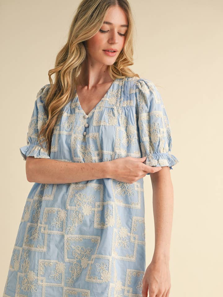 EMBROIDERED MINI SHIFT DRESS MDR3593 for wholesale by &MERCI