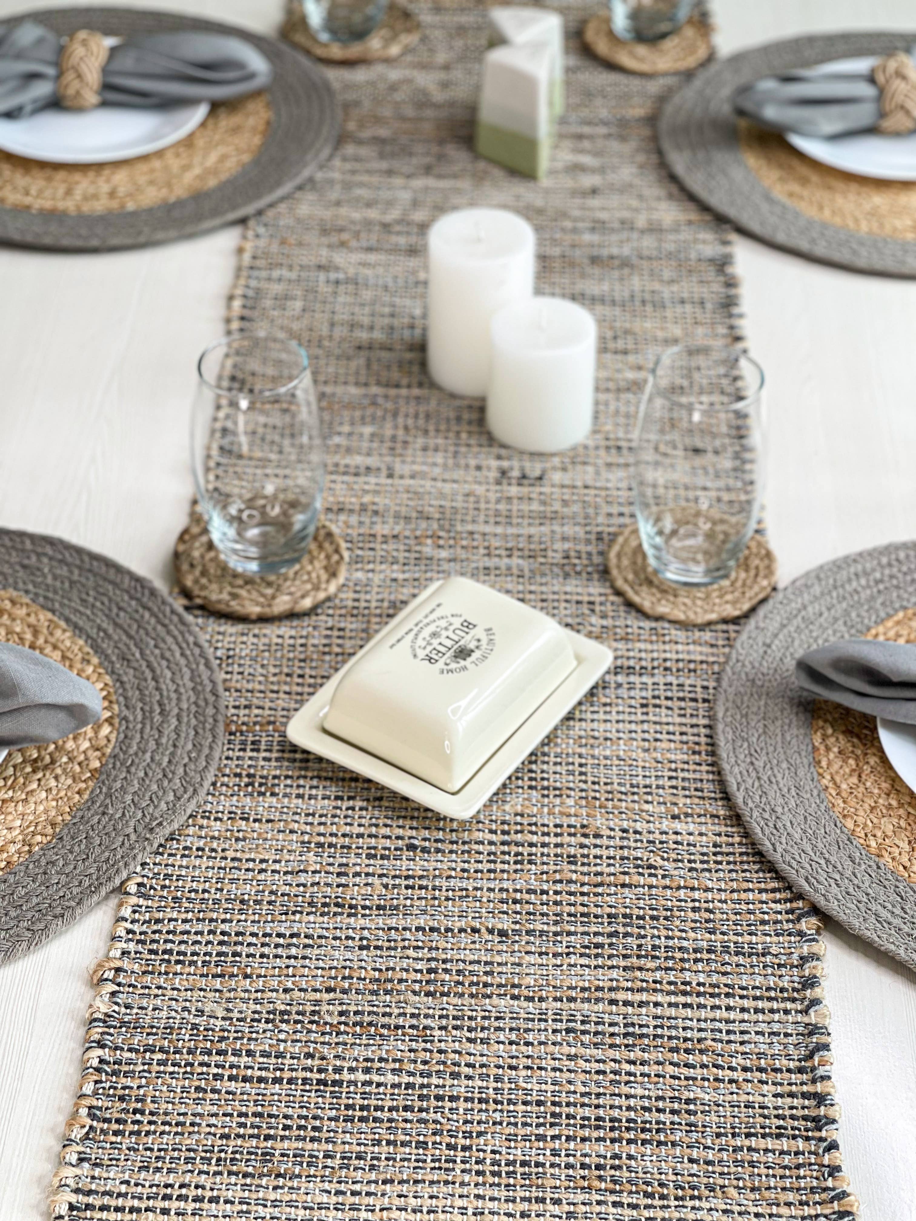 OMBRE TABLE RUNNER, NATURAL JUTE- GREY, 13'' x 72''. for wholesale on Faire2