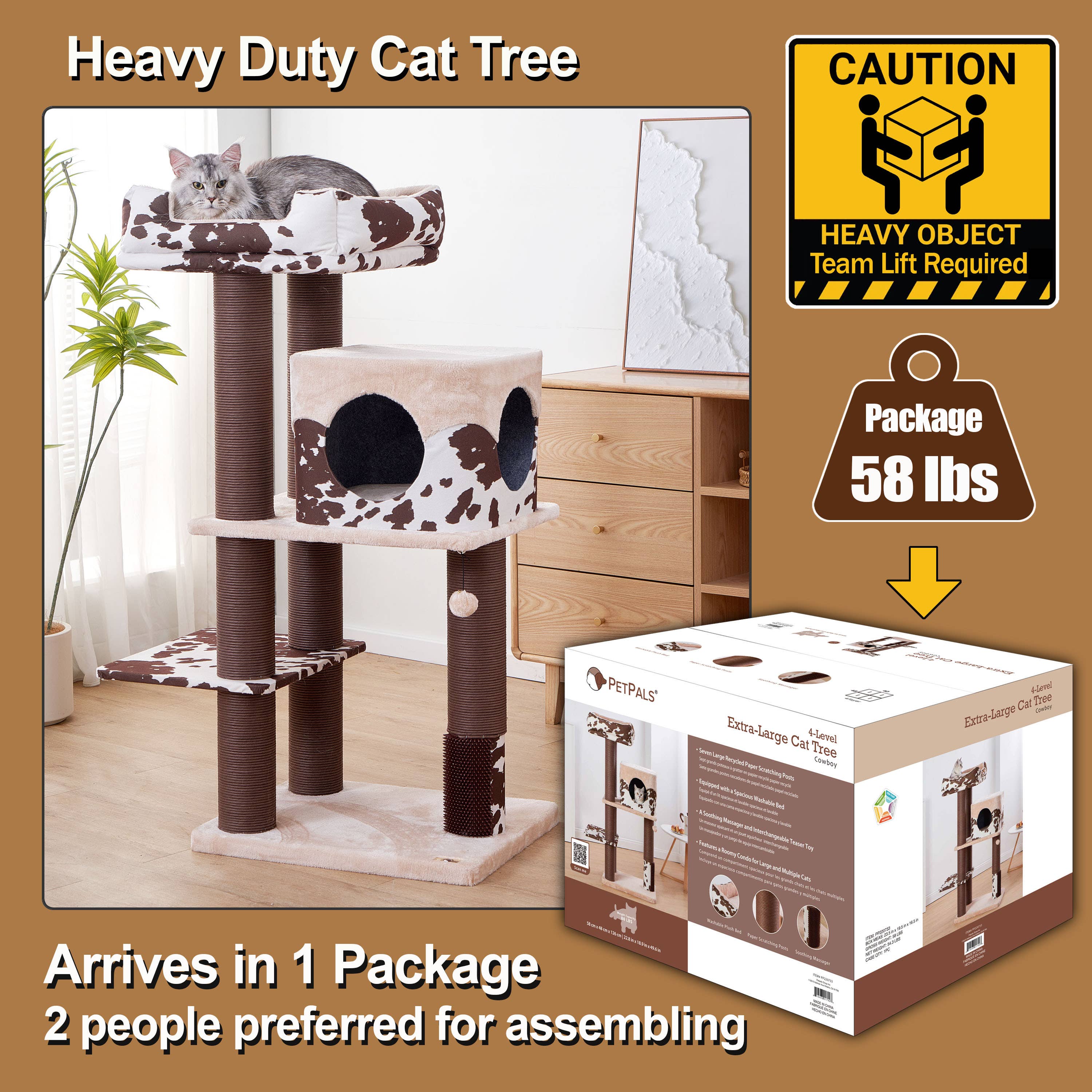 PetPals Group - Wholesale Pet Scratcher - Cat - PetPals 50” Grand Maine Coon™ Cat Tree – Cowboy2