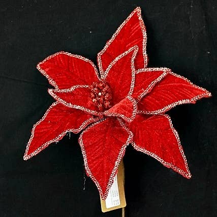 Impressive Enterprises, Inc. - Wholesale Christmas Decoration - ISB73750- 24" Velvet Poinsettia with Diamond Edges-RED