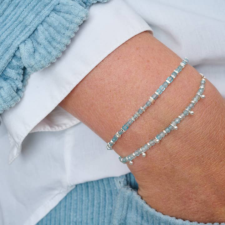 Ballena Blue Topaz & Silver Stacking Bracelets for wholesale by Boho Betty