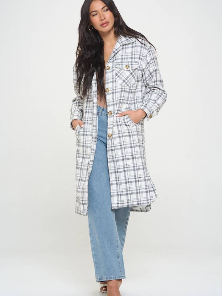 W460L1: Almond Aura Vegan Plaid Shirt Coat (OPEN PACK) for wholesale by Coalition Apparel Inc
