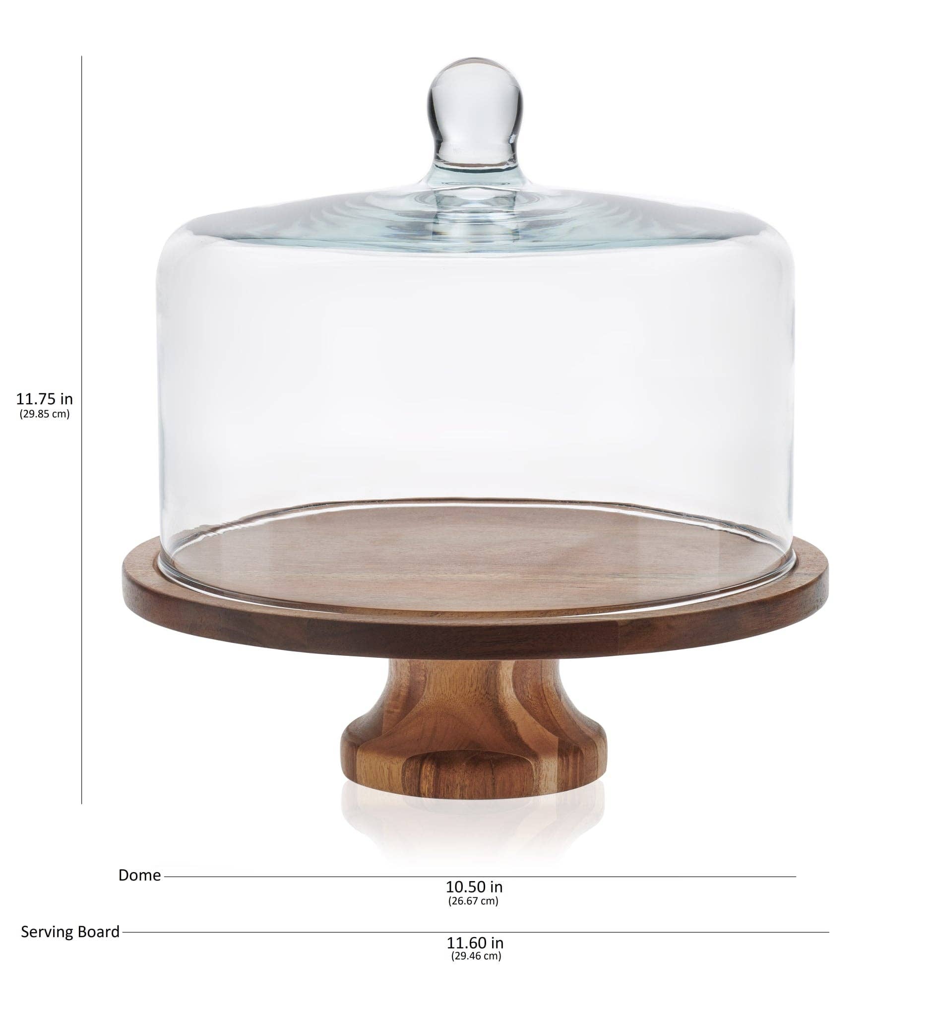 Libbey - Wholesale Cake Stand - Libbey Acaciawood Footed Round Wood Server Cake Stand with Glass Dome3