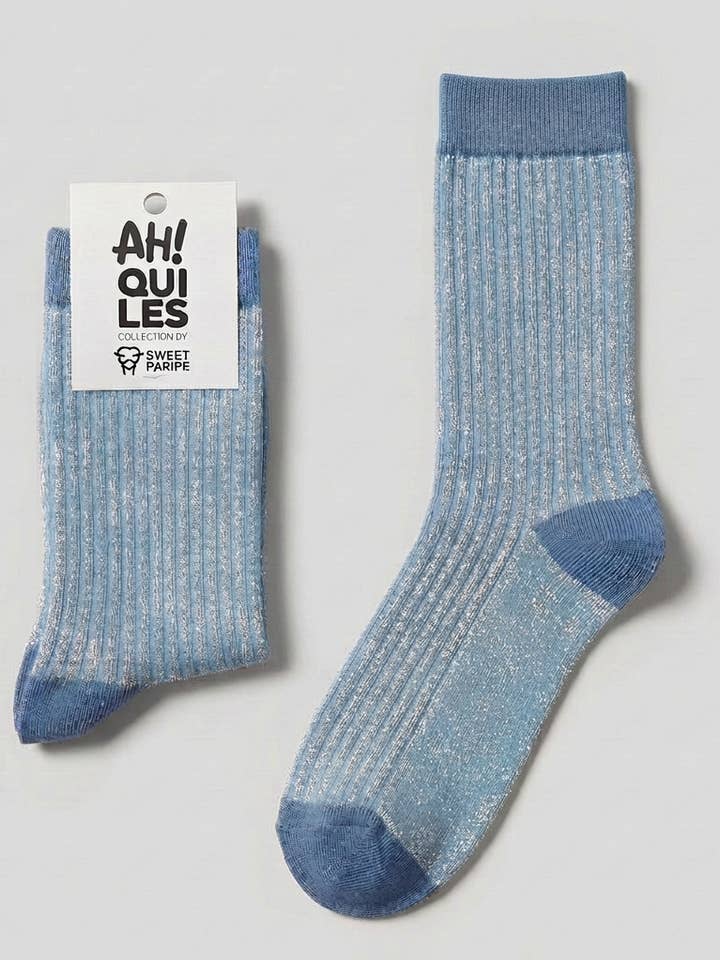 Chaussettes Lurex Chara Ahquiles couleur bleu cendré argenté pour la vente par SWEET PARIPE