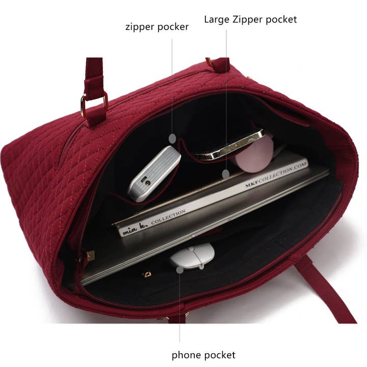 Nature Checkout Inc - Wholesale Tote Bag - Women's - MKF Collection Hallie Solid Quilted Cotton Women Tote Bag by Mia K12