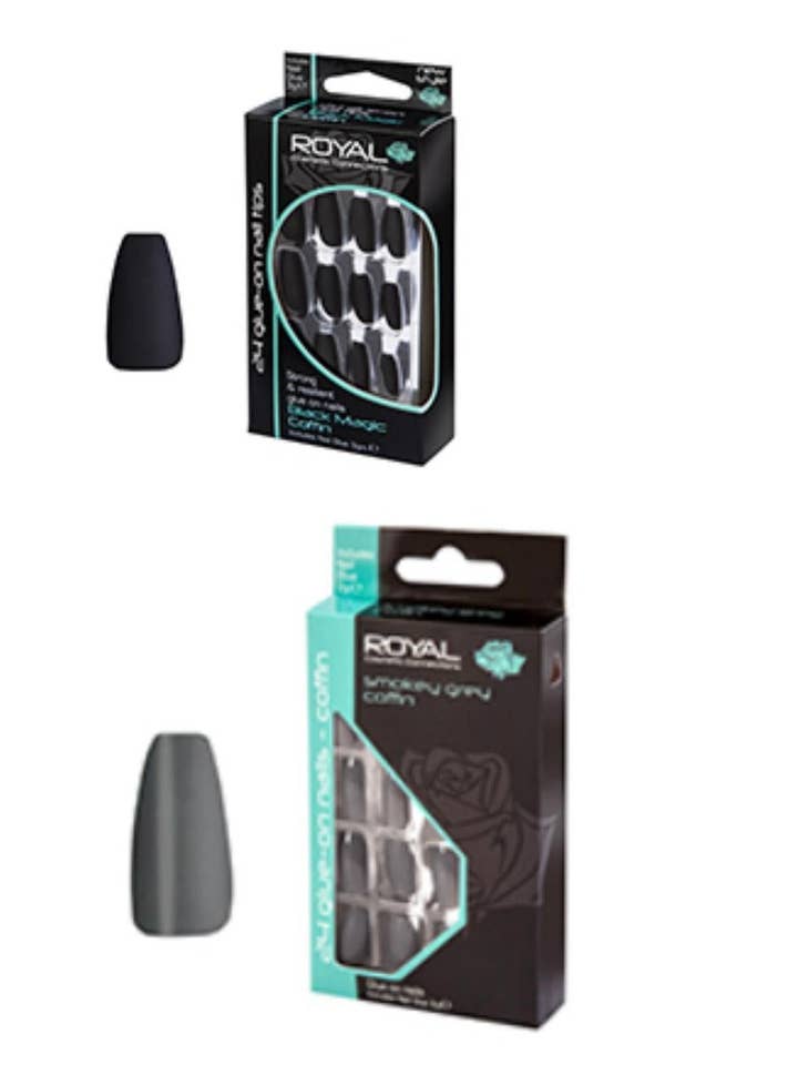 Graue sargförmige Klebenägel - Katie für den Großhandel von Femme Luxe