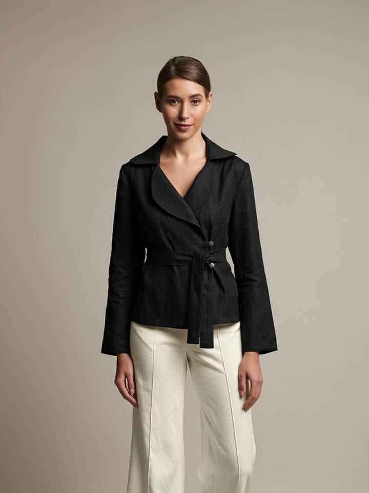 Black linen jacket for wholesale by MERCES