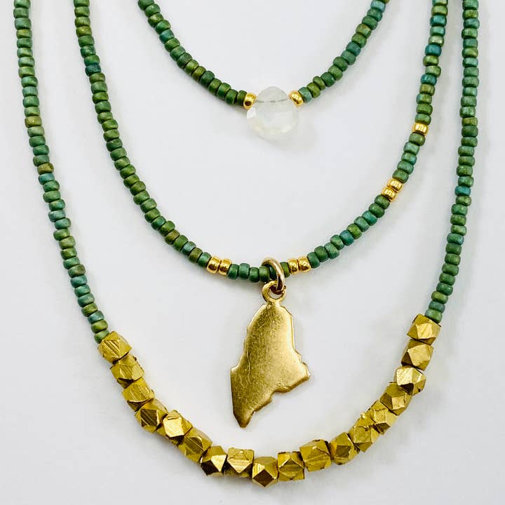 Greens - Juego de collar triple con cuentas, diseño de lágrima para venta al por mayor de Sarah Crawford Handcrafted