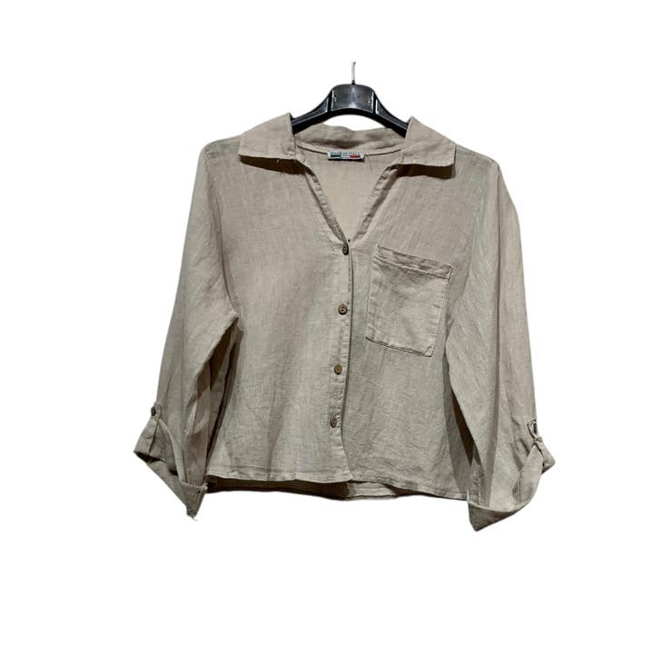 LINEN & COTTON HOUSE - Wholesale Buttoned-down shirt – Women's - 6235 SHORT LINEN SHIRT WITH FRONT POCKET5