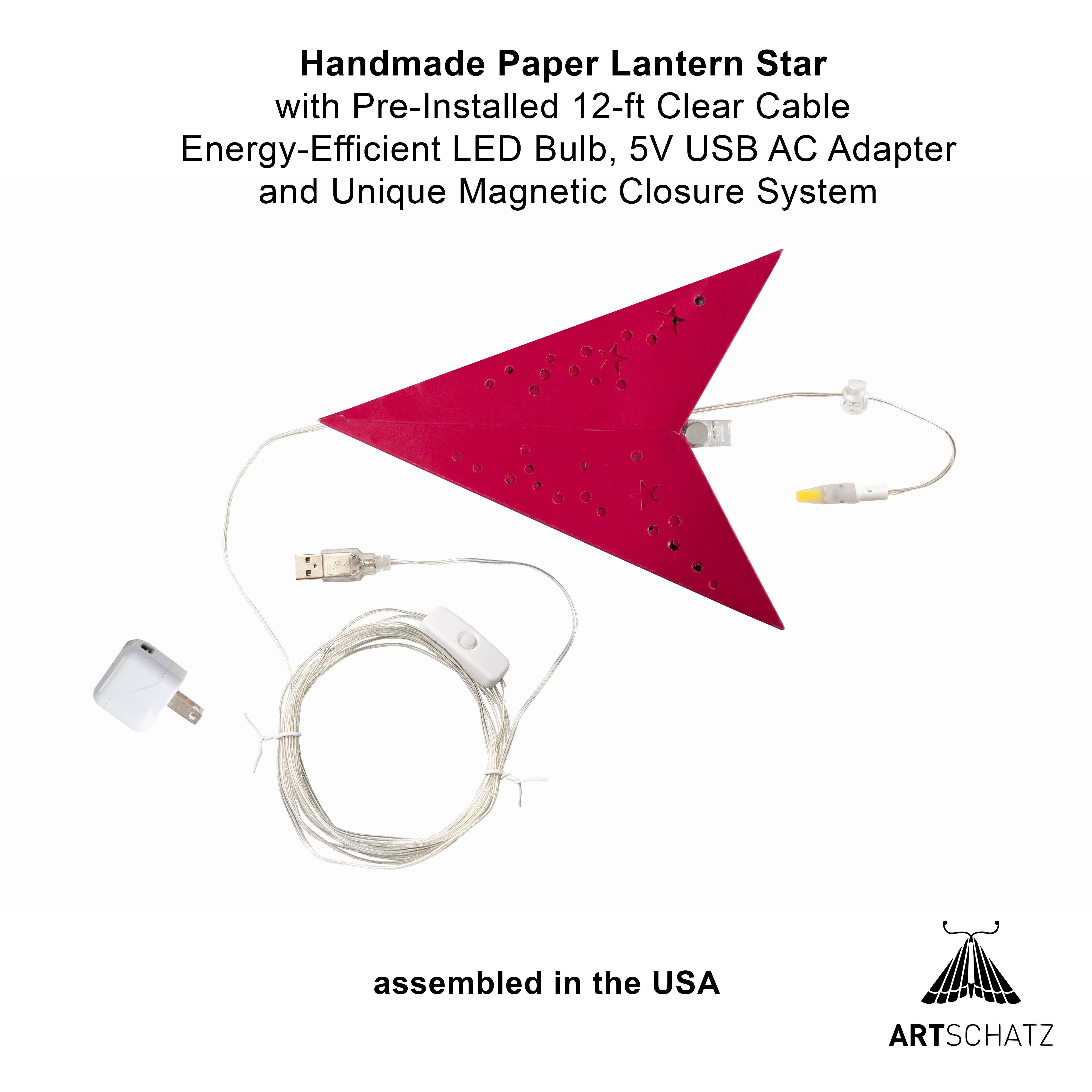 Artschatz LLC – wholesale Paper lantern/lamp – Twinkle Star ~ 5 Pointer, 15", Red Paper Star Lantern Light2