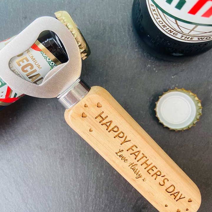 The Funky Deer - Wholesale Bottle/wine opener - Personalised Wooden Bottle Opener - Happy Father's Day!