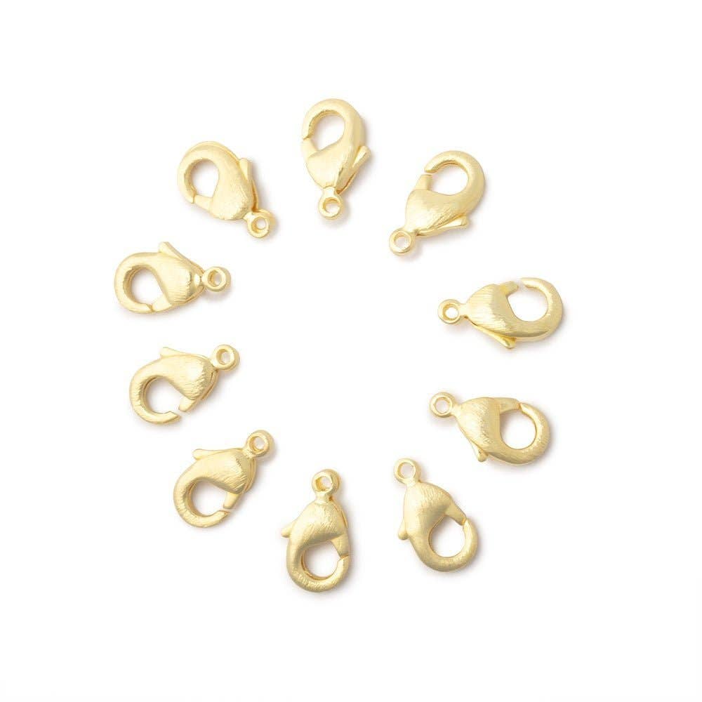 The Bead Traders - Wholesale Clasp - 10mm 22kt Gold plated Brushed Lobster Clasp Set of 100