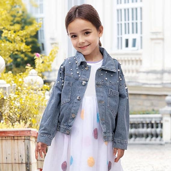 Girls Pearl Embellished Denim Jacket Jean 2-8Yrs for wholesale by GirlyPirateCo