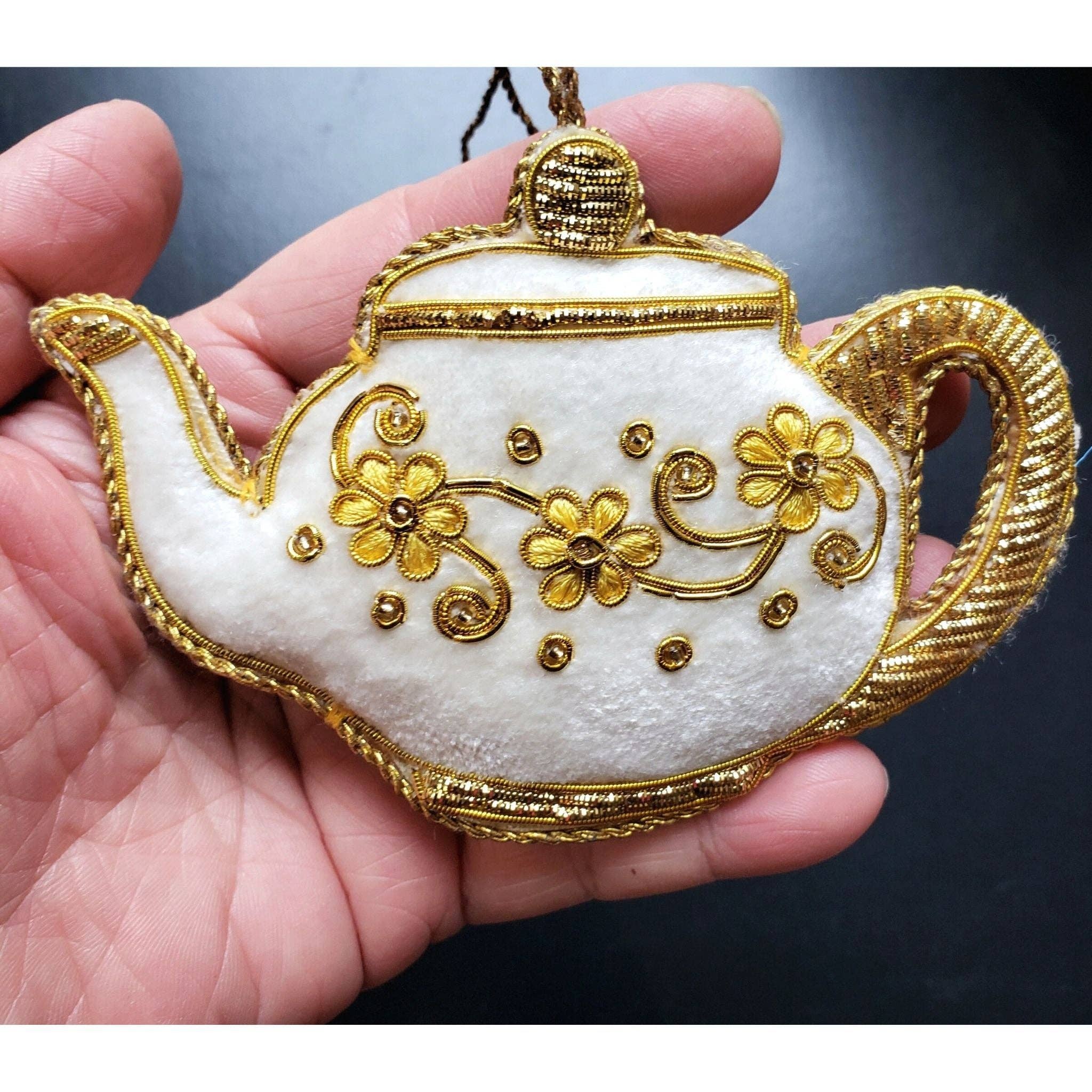 BoutiqueByMariam - Wholesale Ornament - Embroidered Velvet Tea Pot and Tea Cup Christmas Ornament0