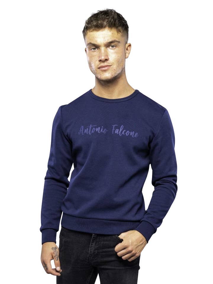 Diego Double Face Long Sleeve Crew Neck T Shirt Navy for wholesale by Antonio Falcone